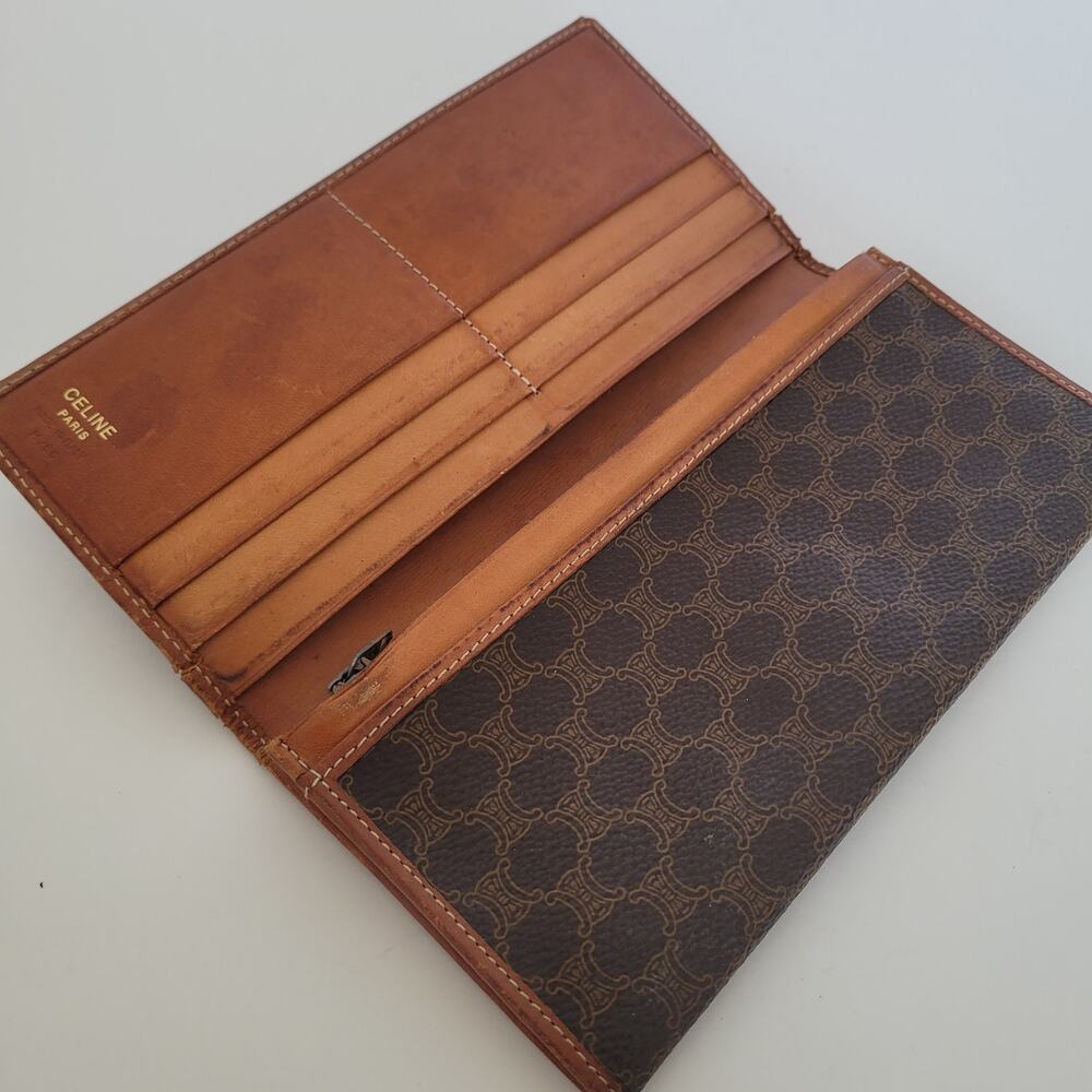 CELINE Vintage Leather Macadam Brown Unisex Long Wallet - Picture 2 of 12